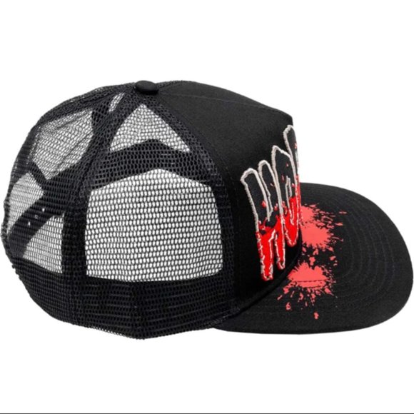 Horror Black w/Red Blood Splatter Mesh Baseball Hat Snapback Cap NWT - Picture 2 of 3
